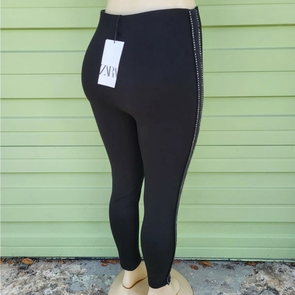 NWD ZARA Black LEGGING WITH BEADED STRIPE elastic waist SZ S - Picture 5 of 8